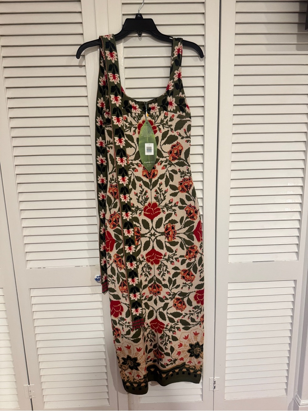 FARM Rio Cream Floral Maxi Dress with Olive and Red Accents